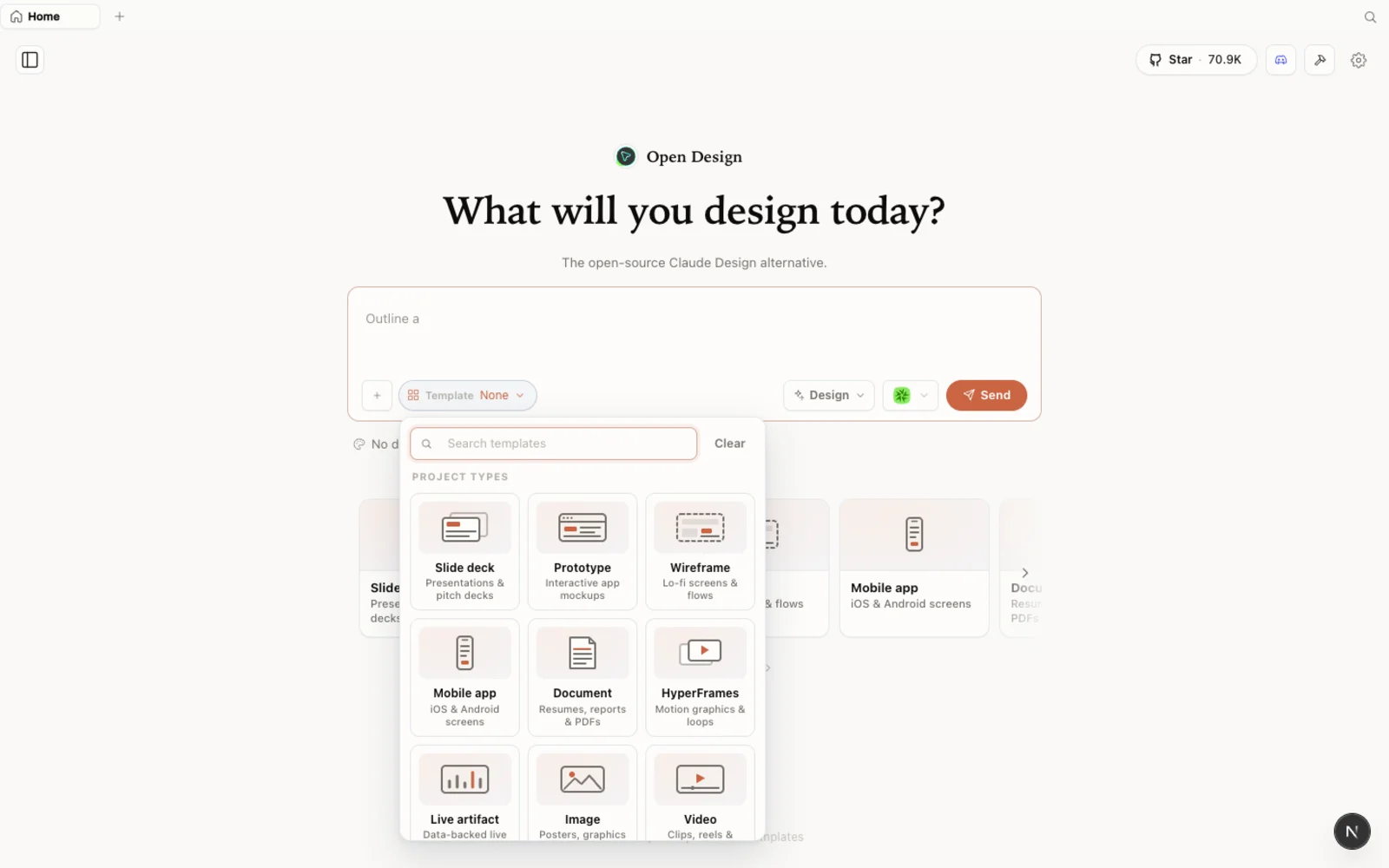 The OpenDesign templates library, with prototype, image, and video starting points.